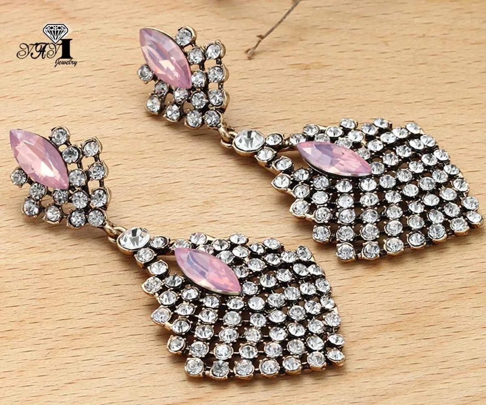YaYi Jewelry New Pink Glass Rhinestone Dangle Crystal Earring Women's Fashion Ancient Gold Color Gem Earrings Gift 1214
YaYi Jewelry New Pink Glass Rhinestone Dangle Crystal Earring Women's Fashion Ancient Gold Color Gem Earrings Gift 1214