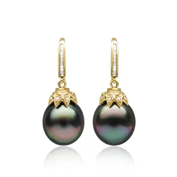 AAA 12.3-12.5mm Genuine Tahitian Green Pearl Diamond Earrings 18k Yellow Gold
AAA 12.3-12.5mm Genuine Tahitian Green Pearl Diamond Earrings 18k Yellow Gold