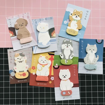 

1 Pack Cute Cats Shiba Inu Husky Teddy Memo Pads Marker Message Sticky Notes Decor School Office Supply Student Stationery