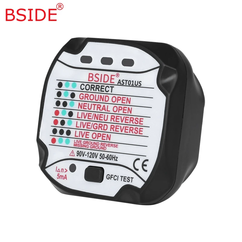 BSIDE Socket Tester GFCI Outlet Tester AST01US Automatic Electric Circuit Polarity Voltage Detector Wall Plug Breaker Finder
BSIDE Socket Tester GFCI Outlet Tester AST01US Automatic Electric Circuit Polarity Voltage Detector Wall Plug Breaker Finder