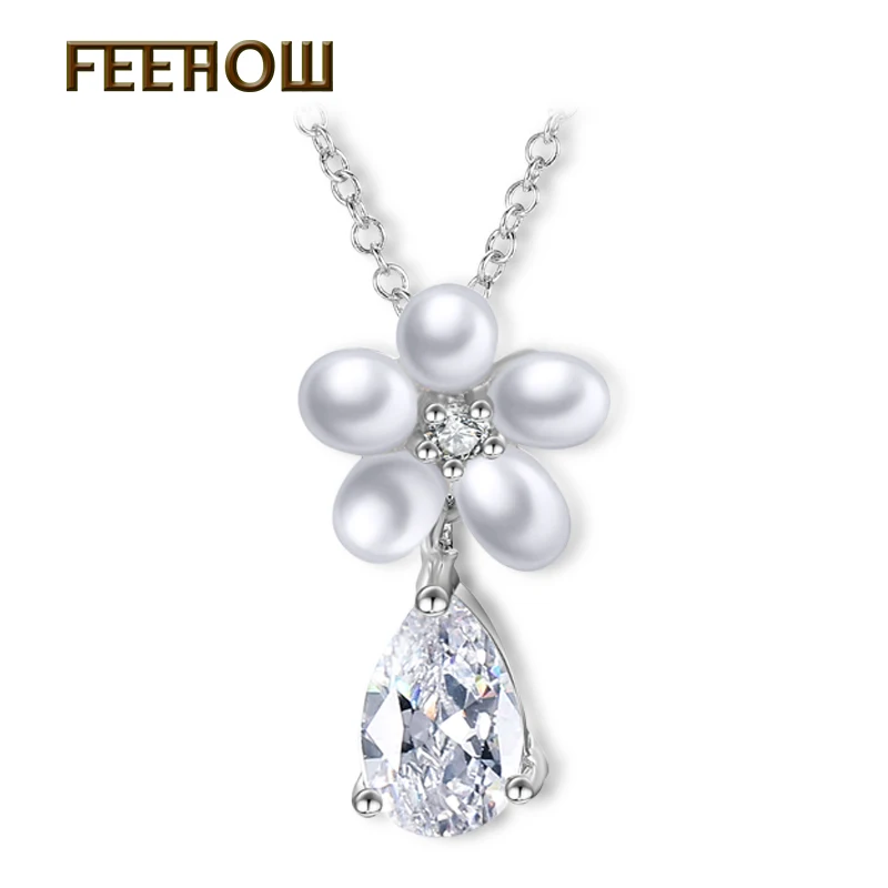 FEEHOW Top Quality Water Drop Cubic Zirconia White Color Pendant Necklaces Fashion Simulated Pearl Flower Women Jewelry FWNP074
FEEHOW Top Quality Water Drop Cubic Zirconia White Color Pendant Necklaces Fashion Simulated Pearl Flower Women Jewelry FWNP074