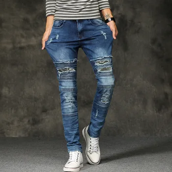 Jeans Men Stretch Hole Pleated Distressed Pencil Pants Male Denim Jeans Casual Solid Color Straight Slim Cowboy Fashion Washed
Jeans Men Stretch Hole Pleated Distressed Pencil Pants Male Denim Jeans Casual Solid Color Straight Slim Cowboy Fashion Washed