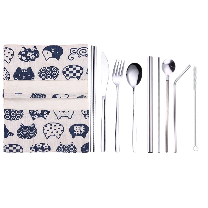 New-New 9 Pcs/Set Portable Stainless Steel Cutlery Set Knife Fork Spoon Straw With Cloth Pack Kitchen Dinnerware Tableware Kit
New-New 9 Pcs/Set Portable Stainless Steel Cutlery Set Knife Fork Spoon Straw With Cloth Pack Kitchen Dinnerware Tableware Kit