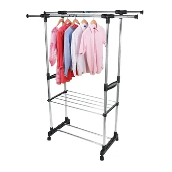 Adjustable Telescopic Stainless Steel Double Rolling Rails Home Clothes Garment Rack Stand imumimum Loading 65lbs
Adjustable Telescopic Stainless Steel Double Rolling Rails Home Clothes Garment Rack Stand imumimum Loading 65lbs