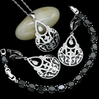 925 Sterling Silver Jewelry Sets For Women Party Accessories Black Pattern White Crystal Earrings/Pendant/Necklace/Bracelet
925 Sterling Silver Jewelry Sets For Women Party Accessories Black Pattern White Crystal Earrings/Pendant/Necklace/Bracelet