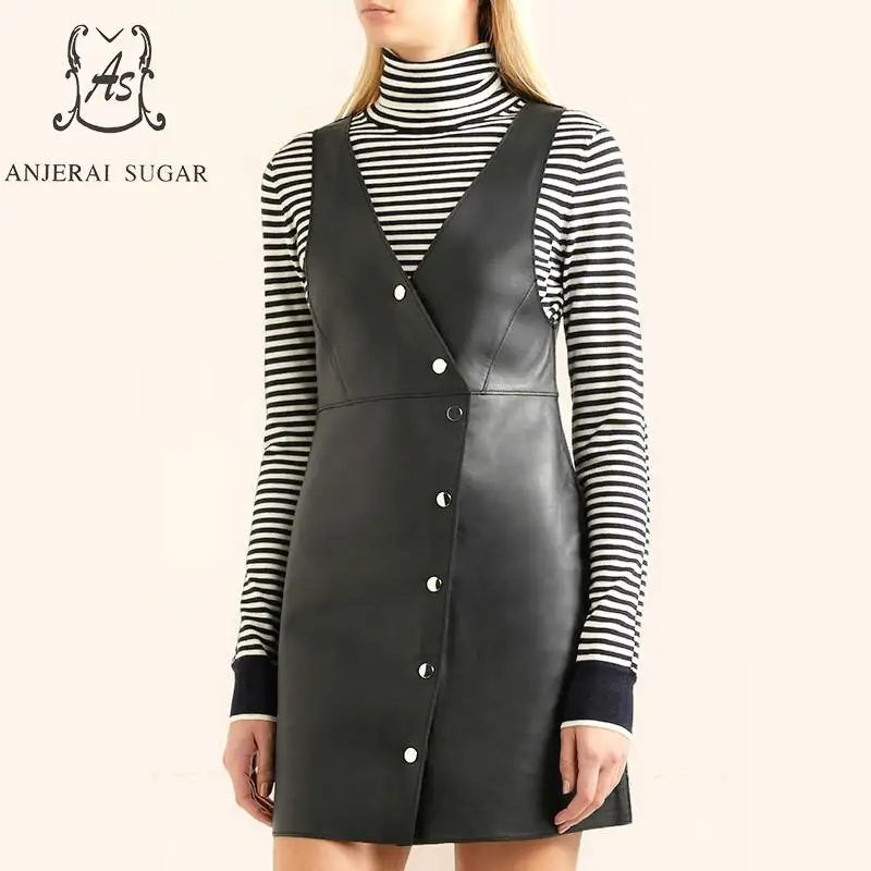 Spring Autumn Women's Genuine Leather Lambskin dress black Sexy slim V neck female Single breasted real leather short Vest dress
Spring Autumn Women's Genuine Leather Lambskin dress black Sexy slim V neck female Single breasted real leather short Vest dress