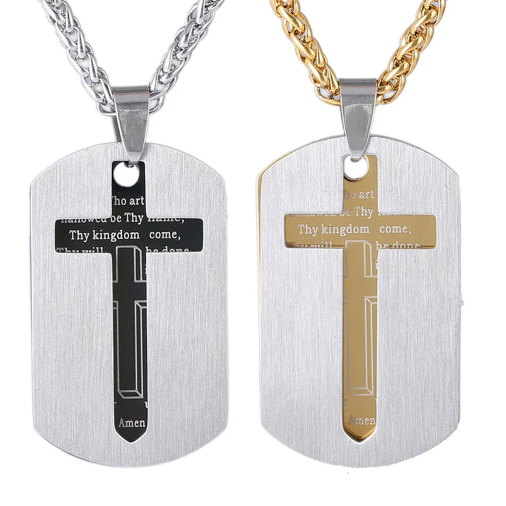 Image Stainless Steel Necklaces Pendants Christian Jewelry Bible Lords Prayer Dog Tags Gold Color Christmas Gift For Men 1167
