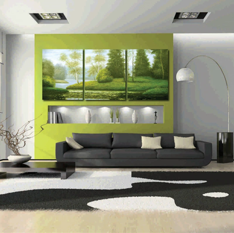 

Современный стиль, Декор, зеленое дерево, рисунок на холсте, 3 предмета, без рамки