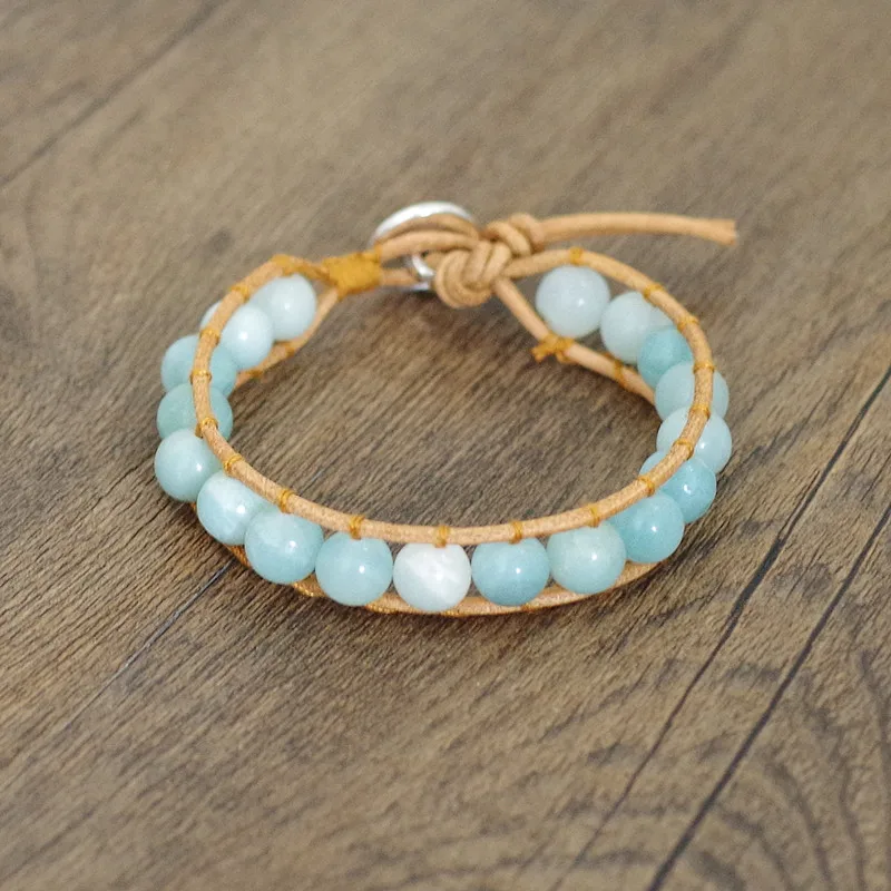 Handmade Boho Leather Bracelet Natural Stone 5A Amazonite Beads Yoga Wrap Charm Bracelet Boho Women Fashion Party Jewelry Gift
Handmade Boho Leather Bracelet Natural Stone 5A Amazonite Beads Yoga Wrap Charm Bracelet Boho Women Fashion Party Jewelry Gift
