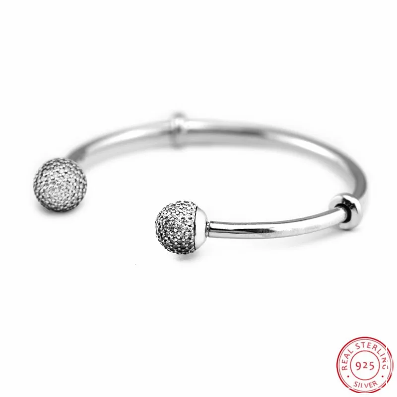 Glittering 925 Sterling Silver Moments Open Bangles for Women Fine Jewelry with Clear CZ Pave End CAPS & Two Stoppers FLB046
Glittering 925 Sterling Silver Moments Open Bangles for Women Fine Jewelry with Clear CZ Pave End CAPS & Two Stoppers FLB046