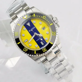 

40mm yellow blue Ceramic Bezel Luminous sapphire automatic Date Day mens watch Marque Luxe Ray Homme Analogique montre-bracelet