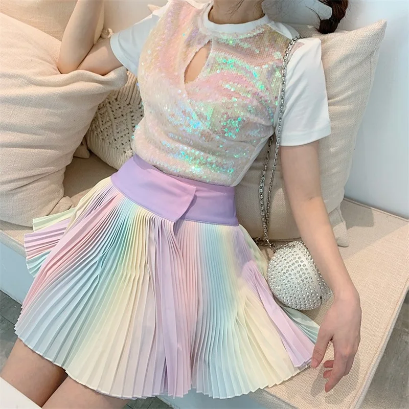 Summer Rainbow Skirt Women Harajuku High Waist Colorful Mini Pleated Skirt Lolita Pink New Fashion Casual Ins Style Skirt Femme
Summer Rainbow Skirt Women Harajuku High Waist Colorful Mini Pleated Skirt Lolita Pink New Fashion Casual Ins Style Skirt Femme