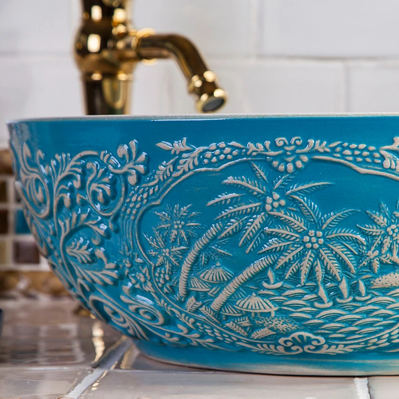 Europe Vintage Ceramic Art Basin Sinks Counter Top Wash Basin Bathroom Vessel Sink vanities fancy wash basin bathroom sink (10)