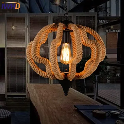 

IWHD Loft Industrial Hemp rope Pendant Lights Iron Vintage Lamp Retro Living room Pendant Light Fixtures Home Lighting Hanglamp