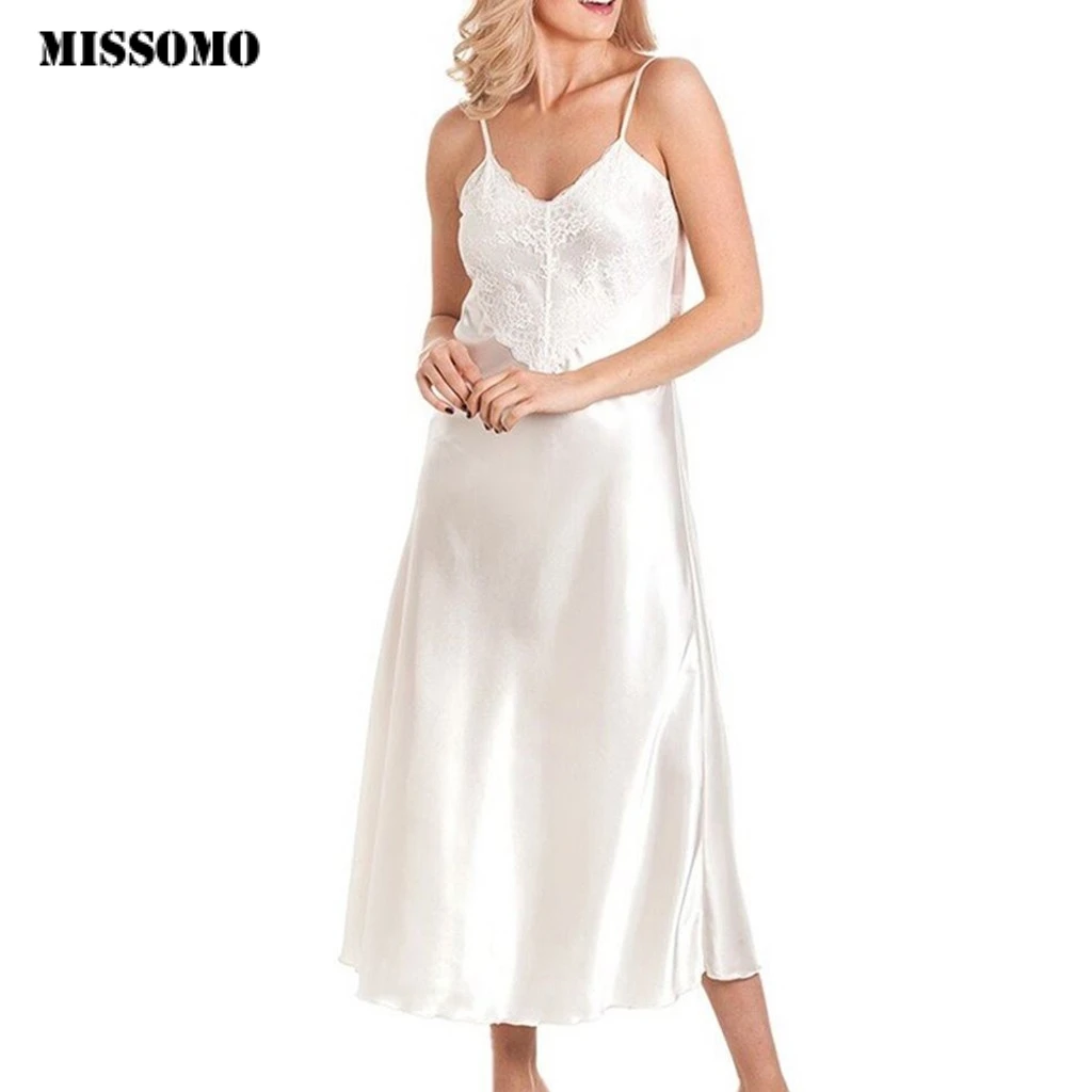 

MISSOMO women nightgown Ladies Satin Lace Long Nightdress Nightie Deep Lace Front Lace Detail Lingerie night dress plus size