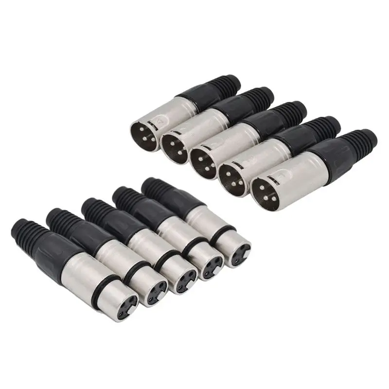 

10Pcs 3 Pin XLR Solder Type Connector 5 Male + 5 Female Plug Cable Connector Microphone Audio Socket