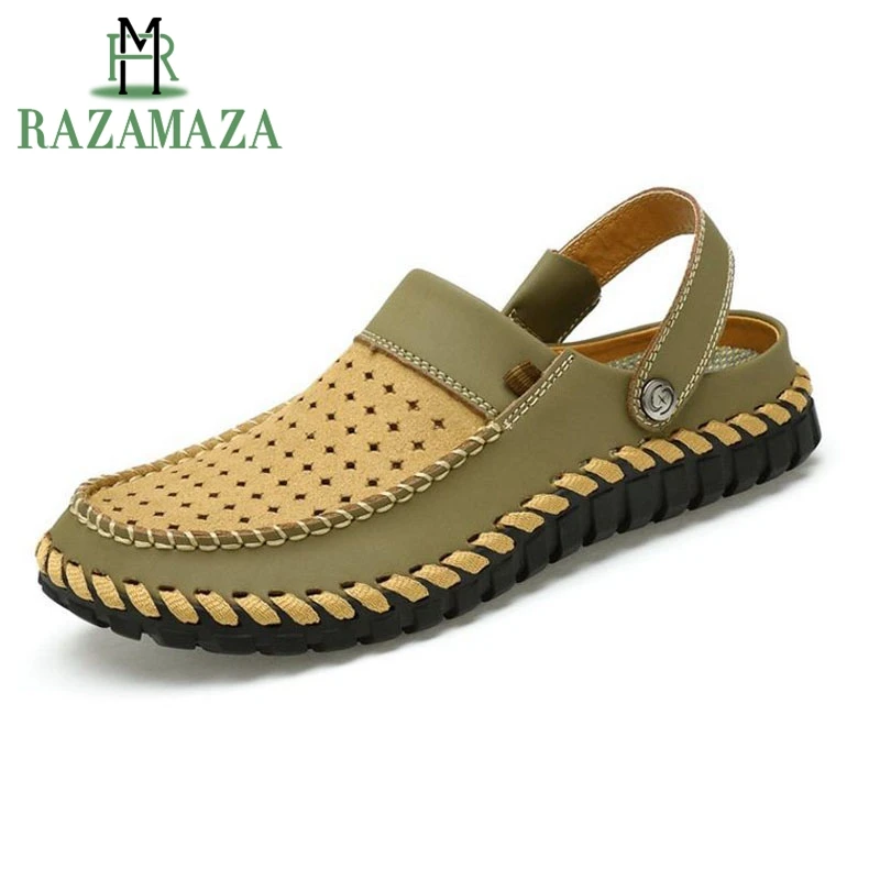 RAZAMAZA Summer Men Real Leather Slides Breathable Sandals Hole Casual Roman Slippers Man Flat Beach Loafers Footwear Size 38-44
RAZAMAZA Summer Men Real Leather Slides Breathable Sandals Hole Casual Roman Slippers Man Flat Beach Loafers Footwear Size 38-44