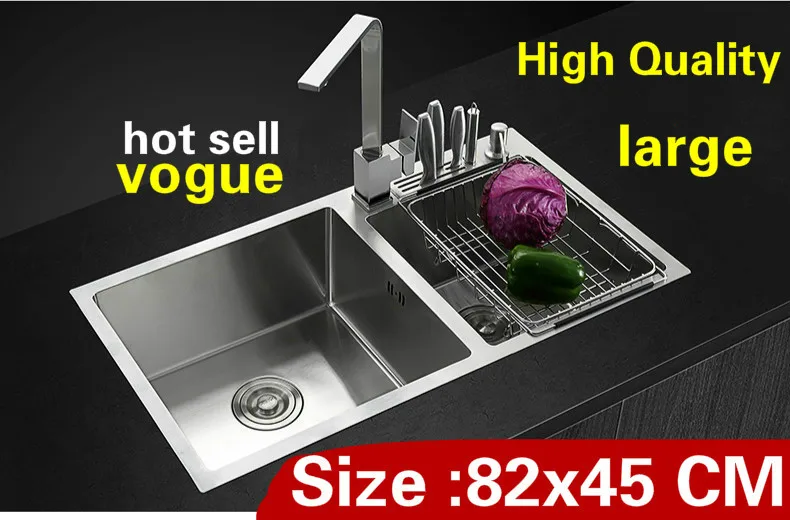

Free shipping Household big kitchen manual sink double groove do the dishes 304 stainless steel hot sell 820x450 MM