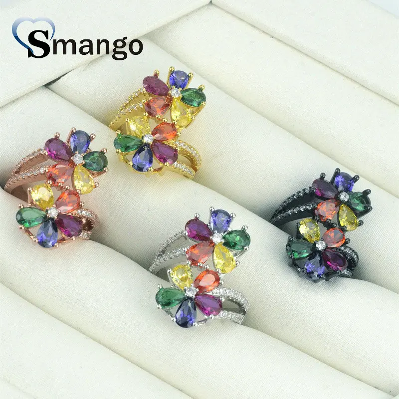 

Women Fashion Jewelry,The Rainbow Series Double Flower Shape Rings,18KGold Plating Pave Setting Cubic Zirconia Rings,5 Pieces