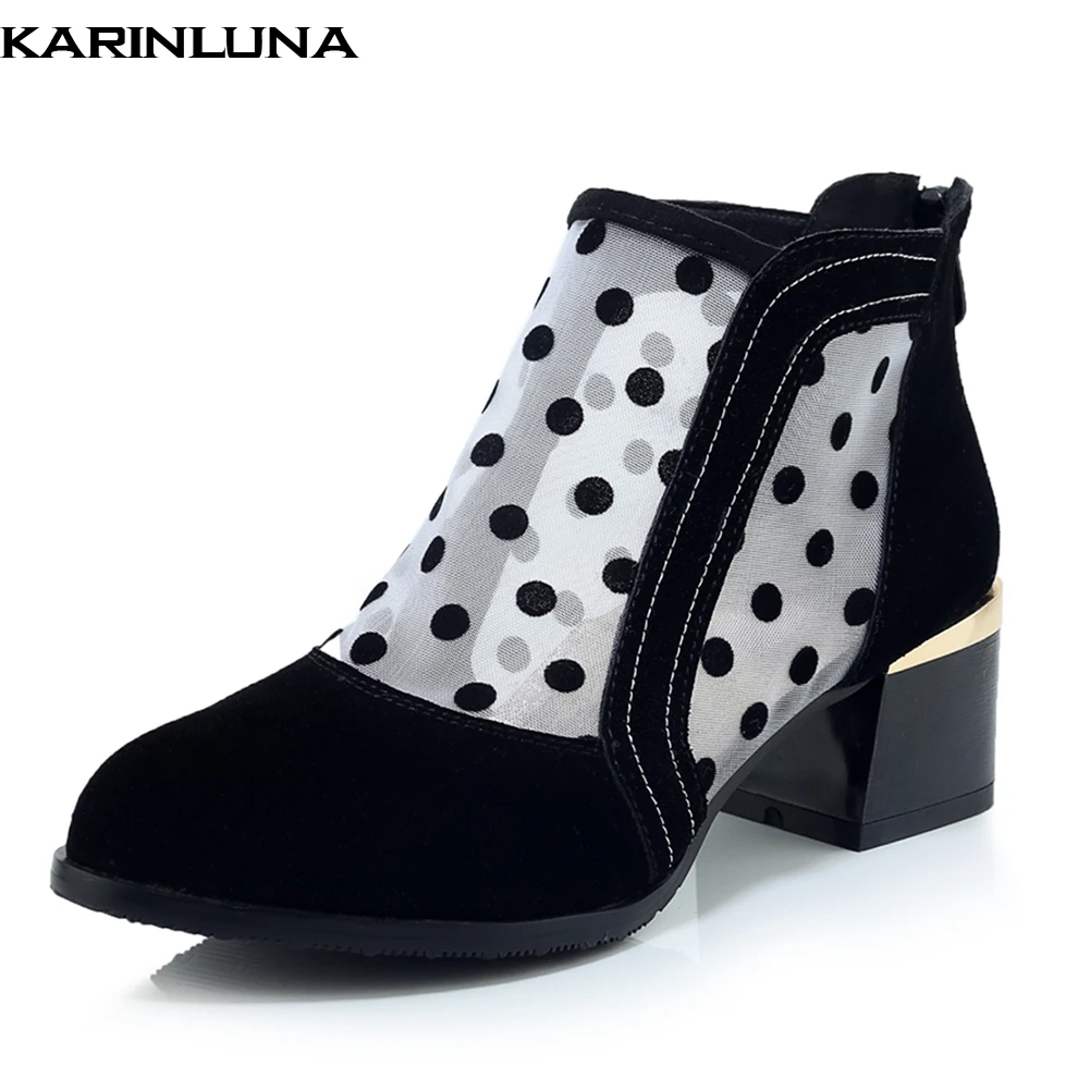 Karinluna cow suede fashion square heels air mesh summer boots woman shoes INS hot shoes woman boots female booties
Karinluna cow suede fashion square heels air mesh summer boots woman shoes INS hot shoes woman boots female booties