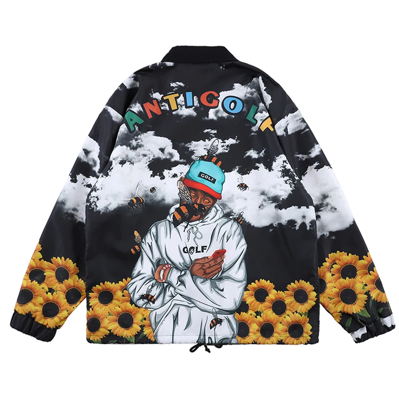 Golf Wang Jacket Single Breasted Men Women Mesh Jacket Turn-down Collar Peaceminusone Fragment Sun Flower Windbreaker Outerwear
Golf Wang Jacket Single Breasted Men Women Mesh Jacket Turn-down Collar Peaceminusone Fragment Sun Flower Windbreaker Outerwear