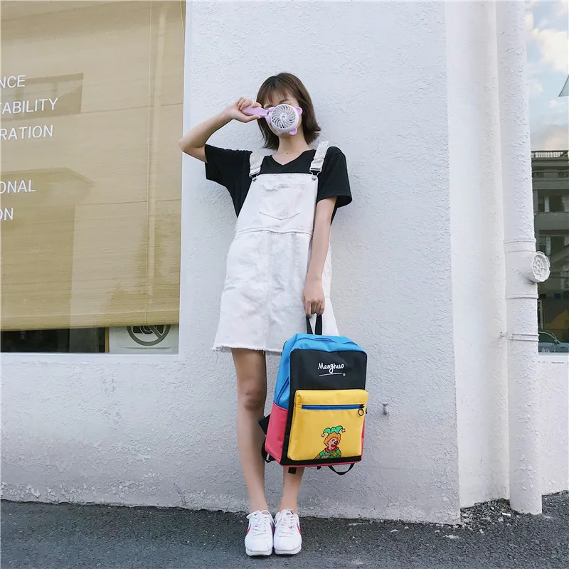 Menghuo Panelled Backpack Women Large Capacity School Backpack Bags for Girls 2018 Clown Printing Ultralight Backpack MochilasIMG_8354