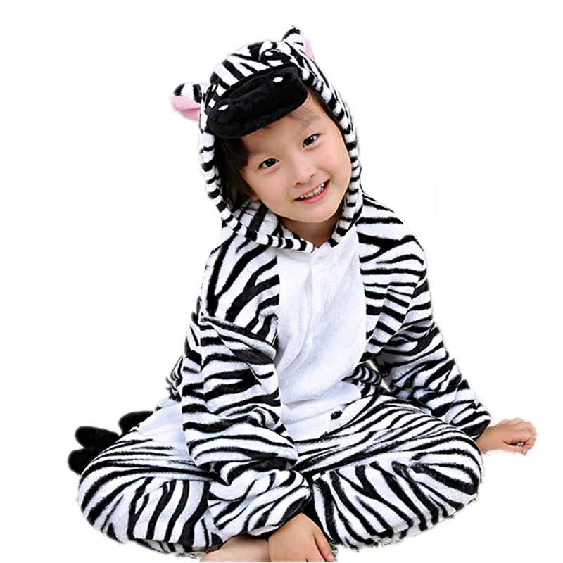 Fantastic Zebra Children Onesies Kigurumi Cartoon Soft Flannel Pajamas Baby One piece Sleepwear Cosplay For Halloween Jumpsuit (2)
