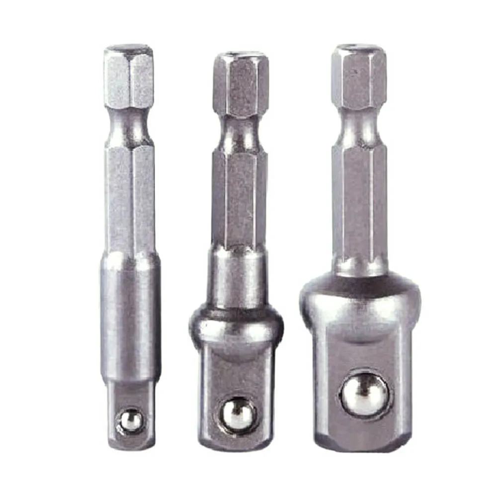 3Pcs Hex Shank Drive Power Drill Wrench Sleeve Socket Extension Bit Driver Adaptor Set 3 Sizes 1/4inch 3/8inch 1/2inch
