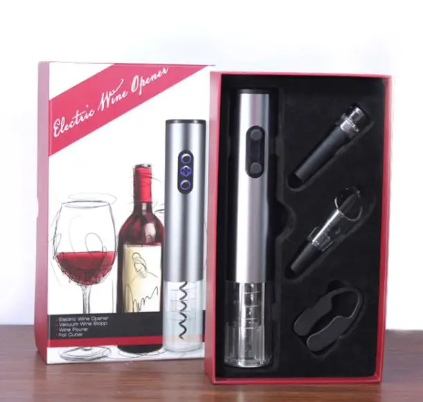 4pcs/set Electric Wine Opener Stainless Steel Cordless Corkscrew with Foil Cutter / Vacuum Stopper / Gift set for wine set
4pcs/set Electric Wine Opener Stainless Steel Cordless Corkscrew with Foil Cutter / Vacuum Stopper / Gift set for wine set