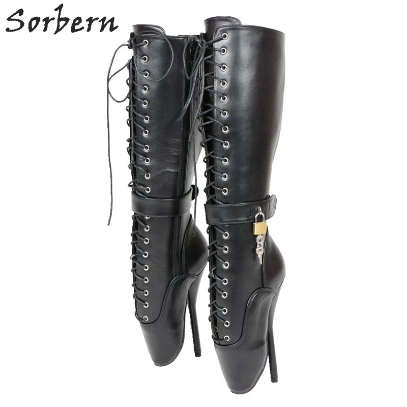 

Sorbern 18CM High Heels Ballet Boots Plus Size 46 Unisex SM Fetish Boots Pinup Toes Lace Up Lock Decoration Custom Leg Fit