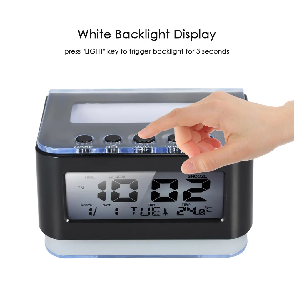 

Calendar Thermometer Clock with Birthday Reminding Snooze Function Digital Alarm Clock LED Backlight Countdown Timer Alarm Clock