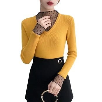 Sexy Autumn Winter Sweater Women Solid Knitted Sweater Pullovers Long Sleeve Tops Wave Cut V-neck Lace Basic Shirt 2018 D613
Sexy Autumn Winter Sweater Women Solid Knitted Sweater Pullovers Long Sleeve Tops Wave Cut V-neck Lace Basic Shirt 2018 D613