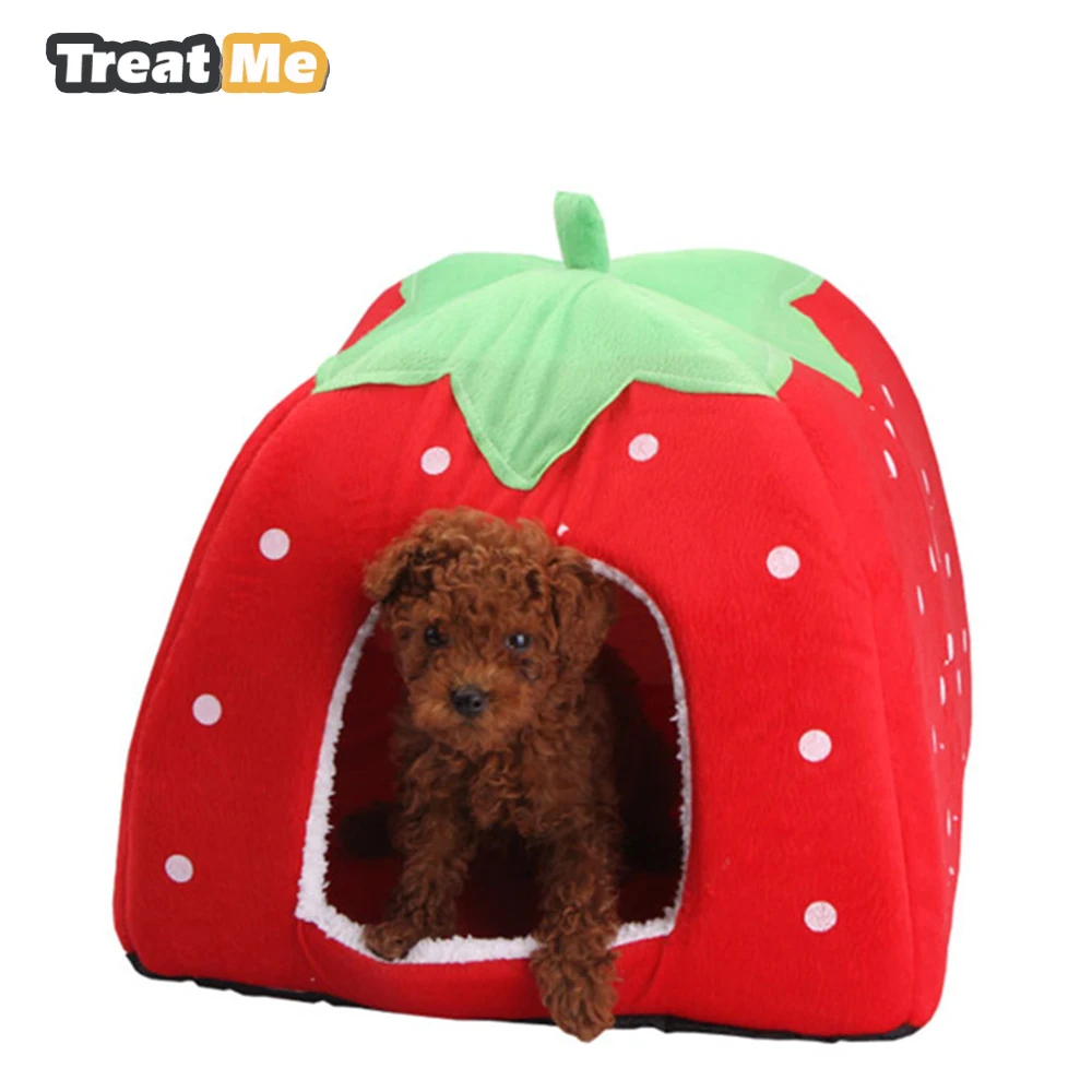 Image Pet Products High Quality Dog House Warm Strawberry Dog Kennel Soft Comfortable Cushion Nest Mat Foldable Pet Cat Bed House