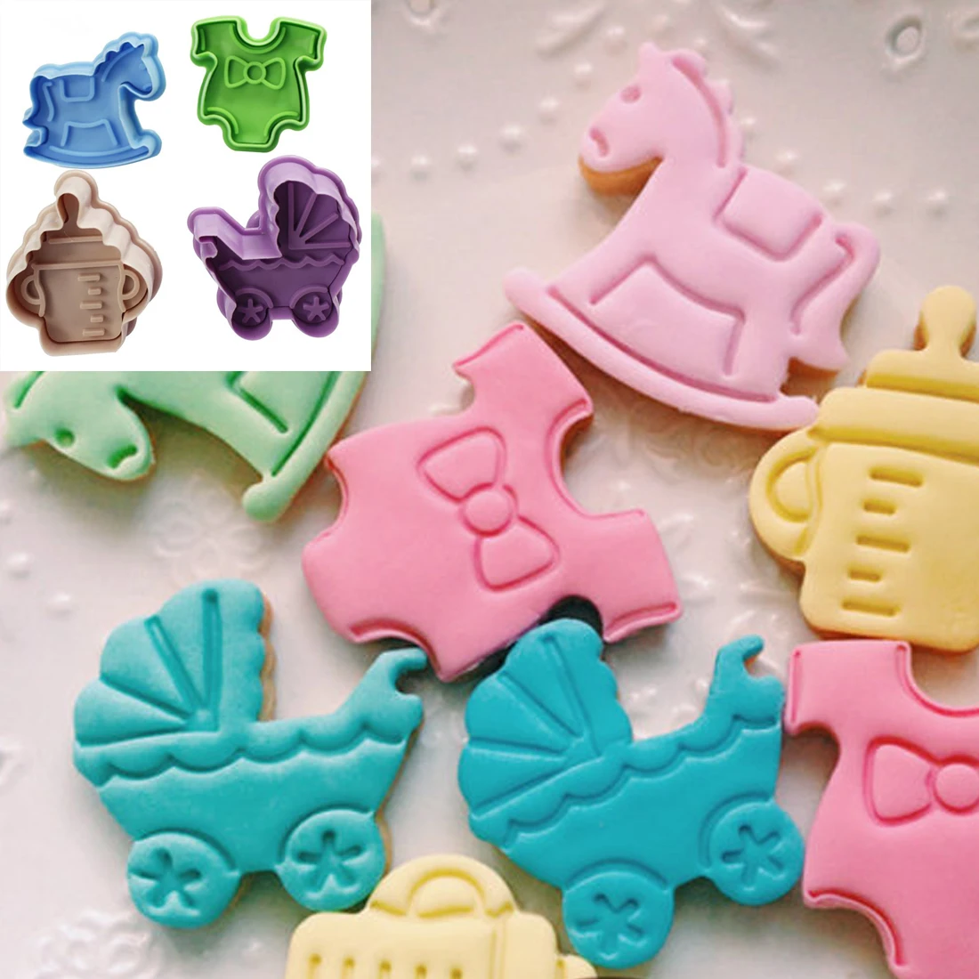 Top Sale 4Pcs Baby Type Plastic Baking Mold Kitchen Biscuit Cookie Cutter Pastry Plunger 3D Fondant Cake Decorating Tools
Top Sale 4Pcs Baby Type Plastic Baking Mold Kitchen Biscuit Cookie Cutter Pastry Plunger 3D Fondant Cake Decorating Tools