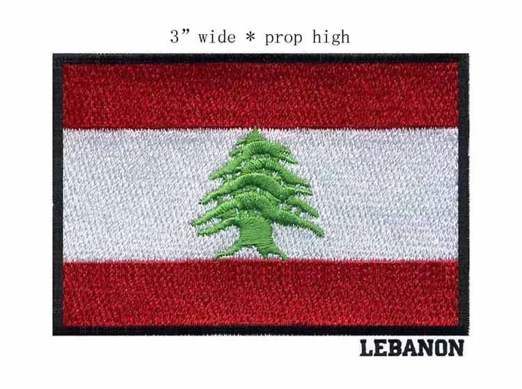 Lebanon 3" wide embroidery flag patch free shipping for a white stripes/army badges/one green tree on it
Lebanon 3" wide embroidery flag patch free shipping for a white stripes/army badges/one green tree on it