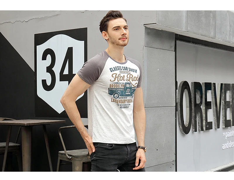 2018 Summer Retro British Style Letter Truck Printing Men's T-Shirt Round Neck Raglan Sleeves Nostalgic Short-Sleeved T-Shirt (8)