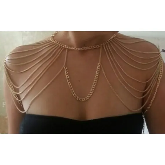 New 2019 Punk Double Shoulder Chains Choker Necklace Women Fashion Body ketting Jewelry Body Harness BYD05
New 2019 Punk Double Shoulder Chains Choker Necklace Women Fashion Body ketting Jewelry Body Harness BYD05