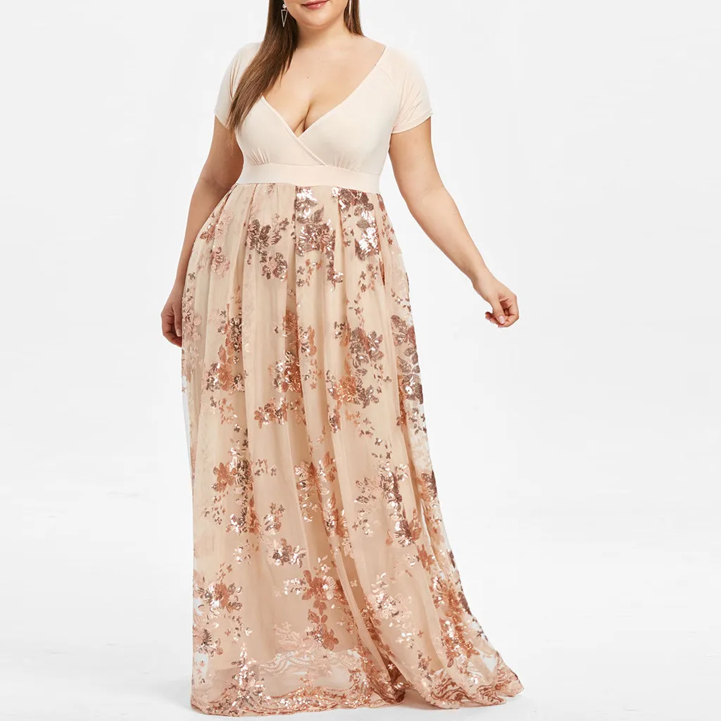 Women Plus Size Dress V-Neck Short Sleeve Floral Sequined Evening Party Mesh Dress Casual Open back Sexy Long Dress G0530#20
Women Plus Size Dress V-Neck Short Sleeve Floral Sequined Evening Party Mesh Dress Casual Open back Sexy Long Dress G0530#20