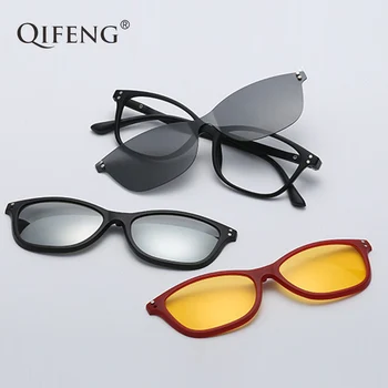 QIFENG Optical Spectacle Frame Men Women TR90 With 3 Clip On Sunglasses Polarized Magnetic Glasses For Male Eyeglasses QF127
QIFENG Optical Spectacle Frame Men Women TR90 With 3 Clip On Sunglasses Polarized Magnetic Glasses For Male Eyeglasses QF127