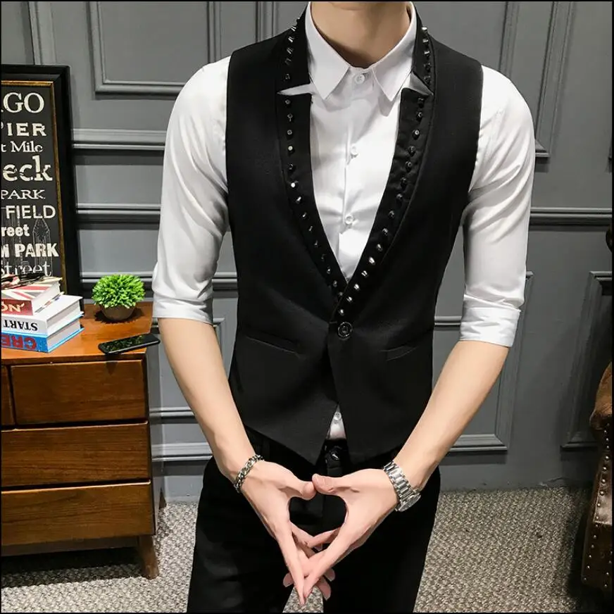 M-3xl 2021 New Performing Rock Stage Playing The Piano Rivet Slim Black Vest Nightclub Bar Performance Youth Men's Vest Host
M-3xl 2021 New Performing Rock Stage Playing The Piano Rivet Slim Black Vest Nightclub Bar Performance Youth Men's Vest Host
