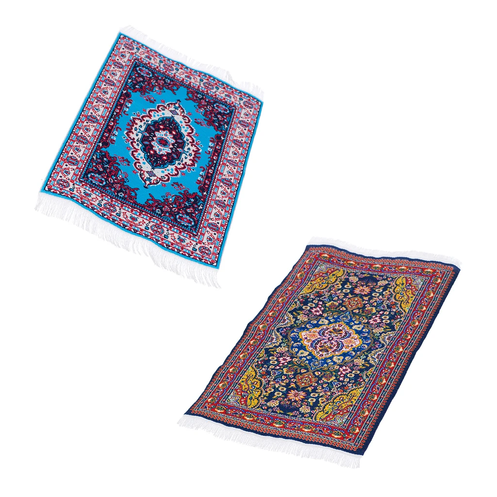 2Pcs 1:12 Scale Turkish Design Art Woven Carpet Doll House Miniature Flooring Mat Decorative Accessory
