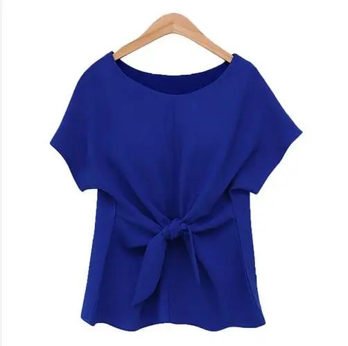 2017-New-fashion-women-Bowknot-blouses-O-neck-short-sleeve-shirts-chiffon-casual-tops-blusas-Rose (2)