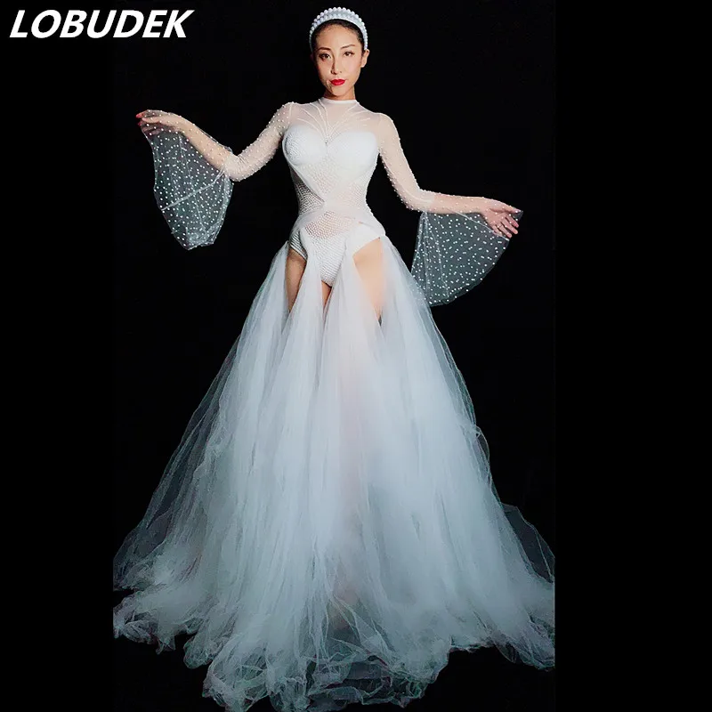 Sexy perspective White Crystals Dress See-through Mesh Long Dress Party Birthday Celebration Dress Female Singer Concert Costume
Sexy perspective White Crystals Dress See-through Mesh Long Dress Party Birthday Celebration Dress Female Singer Concert Costume