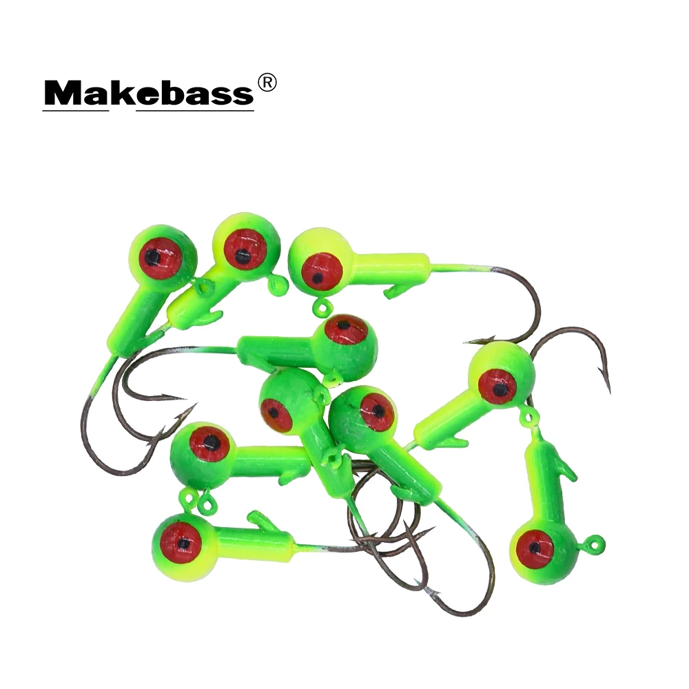 MAKEBASS 10pcs Round Jig Head Hooks Set, 4 Sizes Double Eye Green Assortment, Fishing Lead Lures Bait Fishing Tackle
MAKEBASS 10pcs Round Jig Head Hooks Set, 4 Sizes Double Eye Green Assortment, Fishing Lead Lures Bait Fishing Tackle