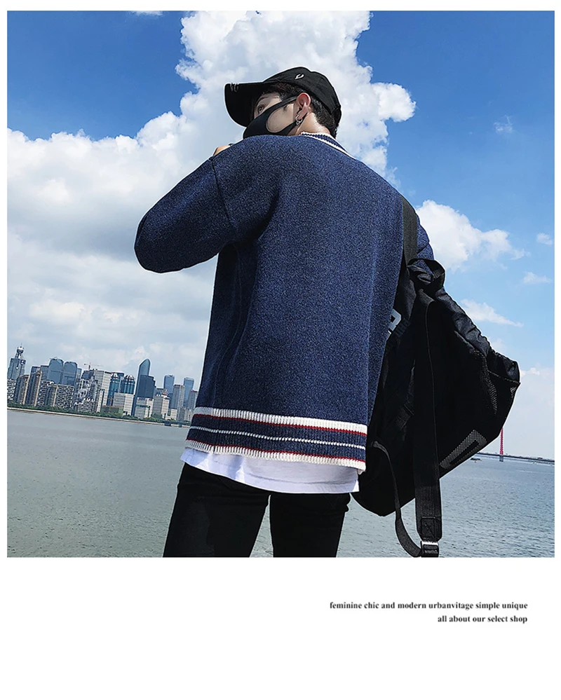 Check Button Cardigan Male Oversize Loose Streetwear (18)