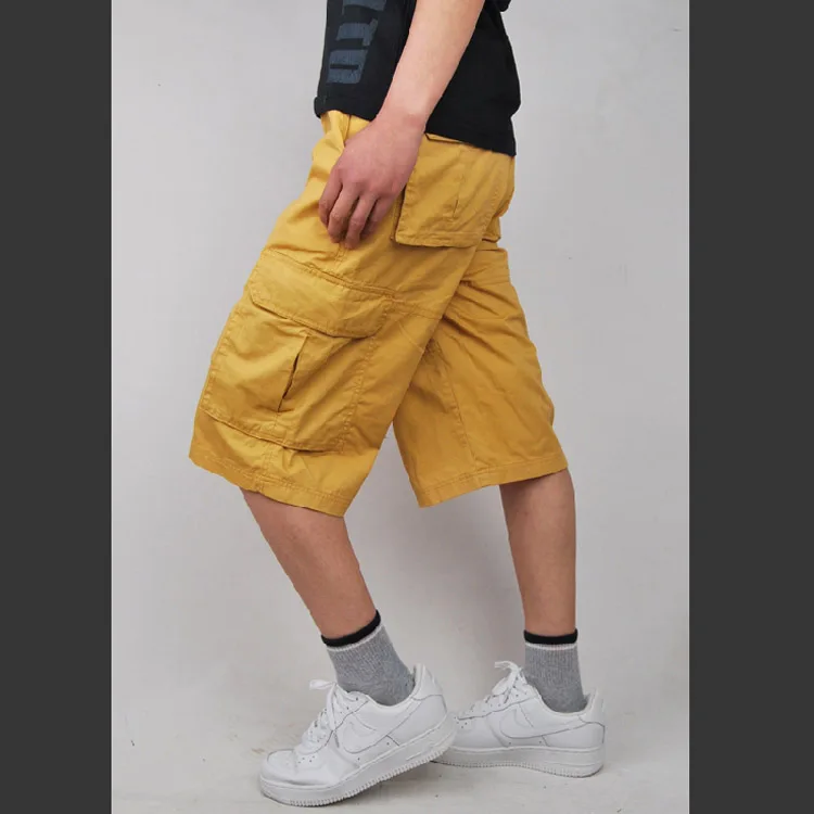 Фото Multi-pocket Grey Green baggy Yellow Men's Cargo Shorts Plus Size 30-44 Cotton | Мужская одежда