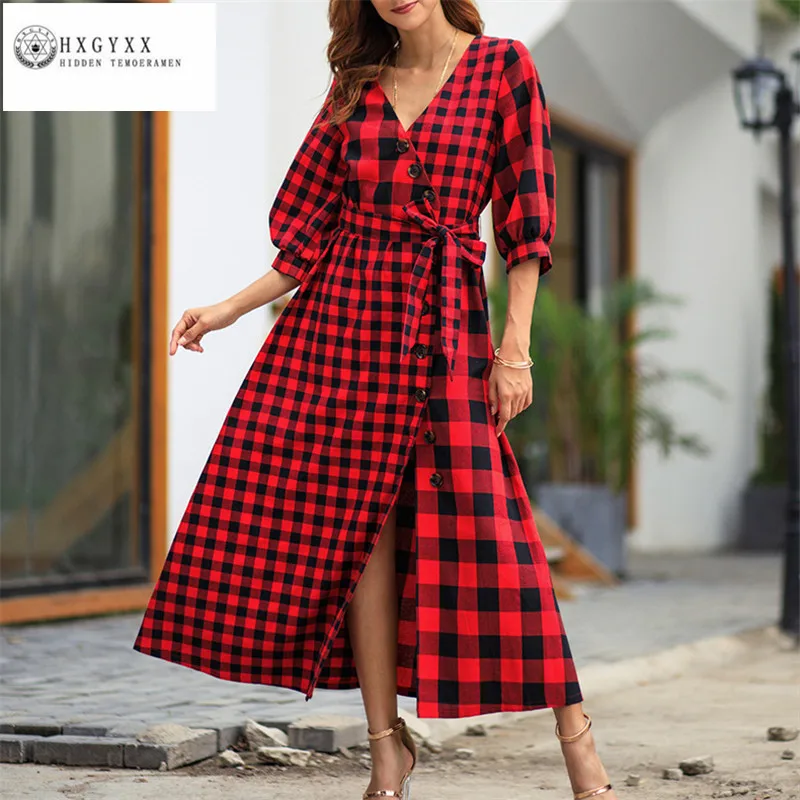 2019 Spring and Summer New plaid Long-sleeved retro Slim Women Dress Fashion Sexy V-neck street wind splice Long dress C018
2019 Spring and Summer New plaid Long-sleeved retro Slim Women Dress Fashion Sexy V-neck street wind splice Long dress C018
