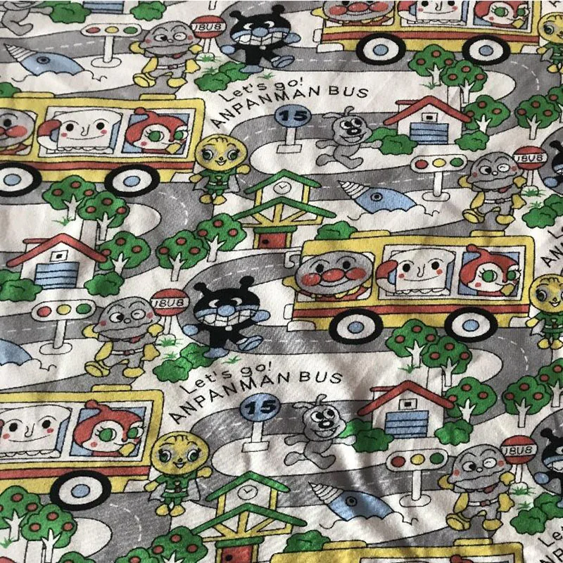 Тонкая трикотажная ткань с рисунком из мультфильма Anpanman хлопок/лайкра Bus Cat