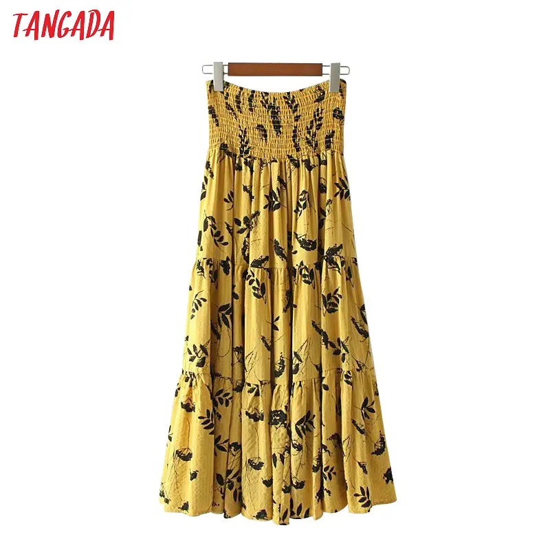 Tangada women sundress flower print strapless dress fashion vintage ladies boho style pleated mid calf dresses JNA20
Tangada women sundress flower print strapless dress fashion vintage ladies boho style pleated mid calf dresses JNA20
