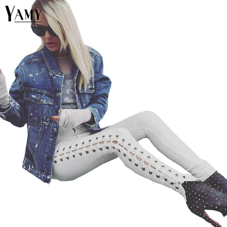 2018 Spring lace up high waist jeans Women Street Elastic cotton mom skinny jeans sexy ripped white black denim pencil pants
2018 Spring lace up high waist jeans Women Street Elastic cotton mom skinny jeans sexy ripped white black denim pencil pants